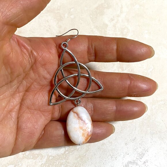 2/$20, Genuine Red Vein Marble Celtic Trinity Sterling Silver Dangle Earrings - Picture 9 of 9